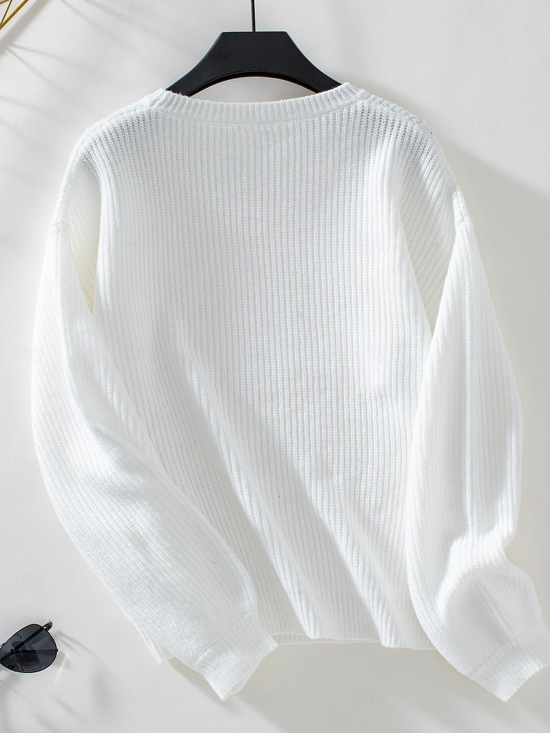 Damen Pullover Stilvoll Feste Farbe Gerippt Rundhalsausschnitt Strick Laternenärmel Langarm Lange Oberteile Stricken Arbeit Täglich Weiß Beige Herbst Winter 2025 - $51.99 –P7