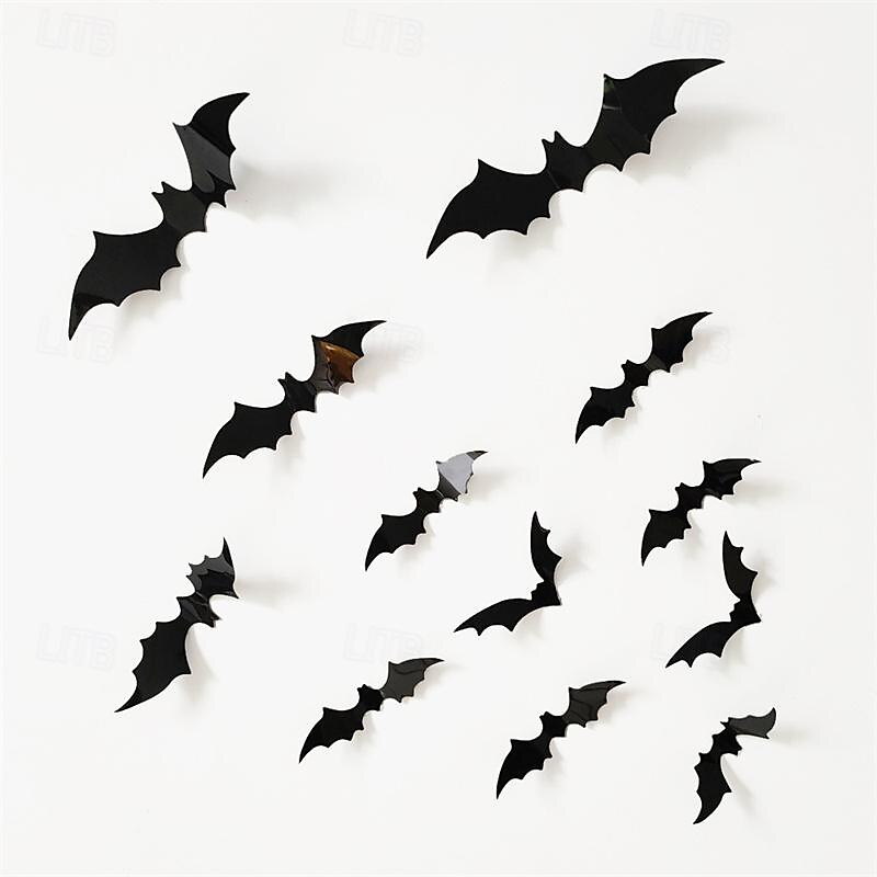 Autocollant chauve-souris en pvc, 12 paquets, autocollant mural 3d en forme d'araignée, décoration de fête d'halloween, disposition d'atmosphère de festival fantôme de 2025 ? $11.99 –P1