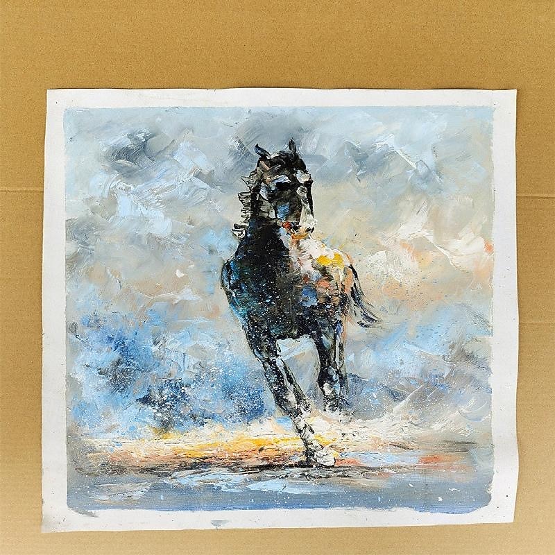 peinture à l'huile de cheval en cours d'exécution - couteau à palette moderne peint à la main peinture à l'huile animale abstraite sur toile pour les décorations murales d'illustration de chambre à de 2025 ? $108.99 –P1