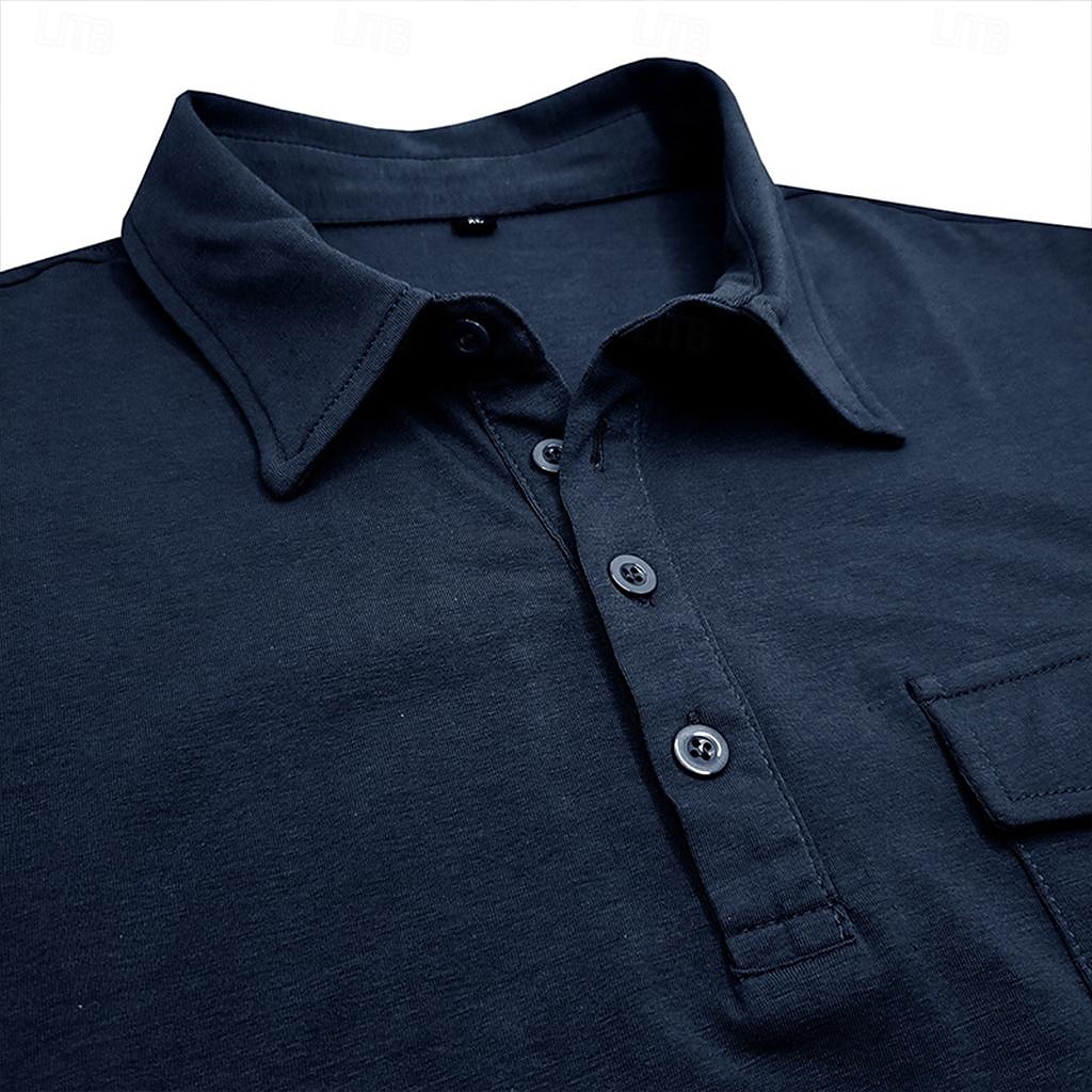 Men's Polo Shirts Golf Shirt Work Casual Lapel Ribbed Polo Collar Short Sleeve Basic Modern Solid Color Patchwork Buttons Spring & Summer Regular Fit Dark Gray Black White Burgundy Royal Blue Blue 2025 - $23.99 –P3