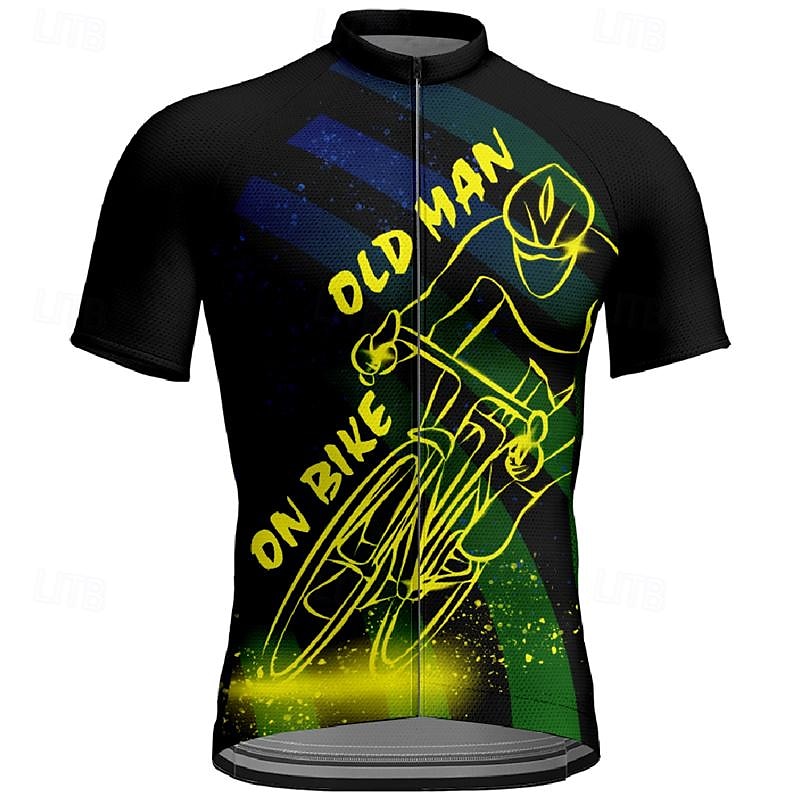 2025年 男性用 サイクリングジャージー 半袖 バイク Tシャツ ジャージー トップス 3つのリアポケット付き マウンテンサイクリング 高通気性 速乾性 イエロー グリーン グラフィック スポーツ 衣類 コレクション – $30.99 –P5