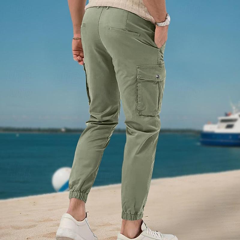 Муж. Брюки карго Тактические штаны Штаны Пуговицы Мульти карман Эластичные манжеты Полотняное плетение Пригодно для носки на открытом воздухе Повседневные Отдых и туризм Мода Классика Черный Белый 2025 - $26.99 –P15