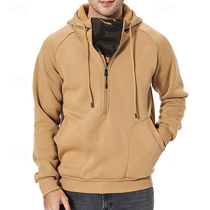 Per uomo Felpa con cappuccio Felpa con cappuccio e cerniera a un quarto Felpa con cappuccio in pile Nero Verde militare Cachi Con cappuccio Liscio Tasche Sportivo Giornaliero Per eventi Streetwear del 2025 a $28.99 –P8