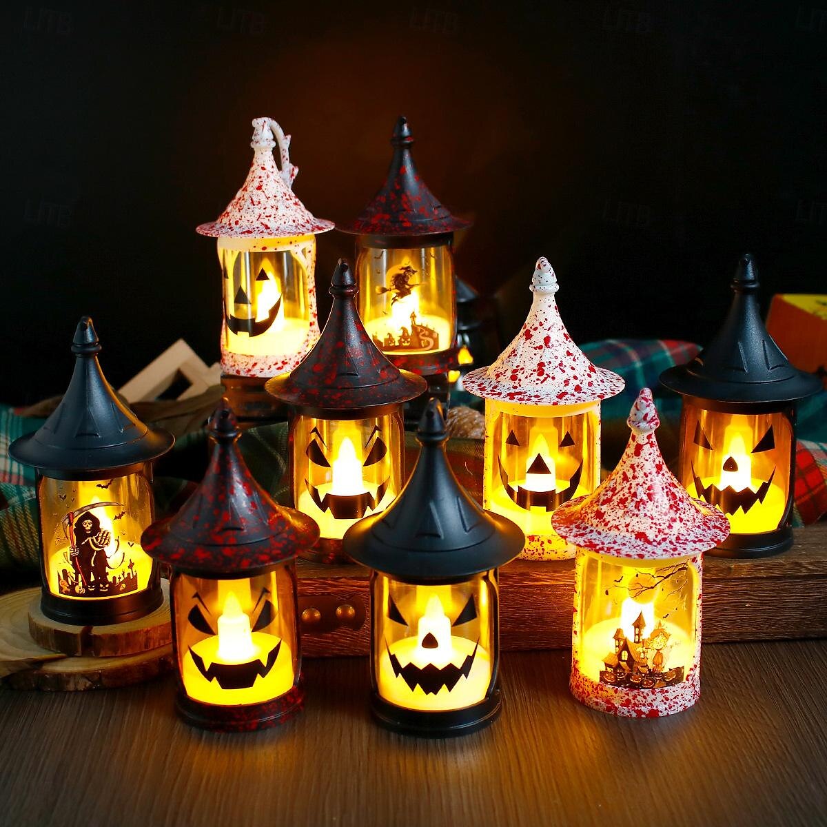 lanterna di zucca di Halloween candela elettronica luce jack o lanterna luce zucca lampada notturna lampada a vento modello smorfia atmosfera festa di Halloween decorazione 1/3/5 pezzi del 2025 a $7.99 –P1