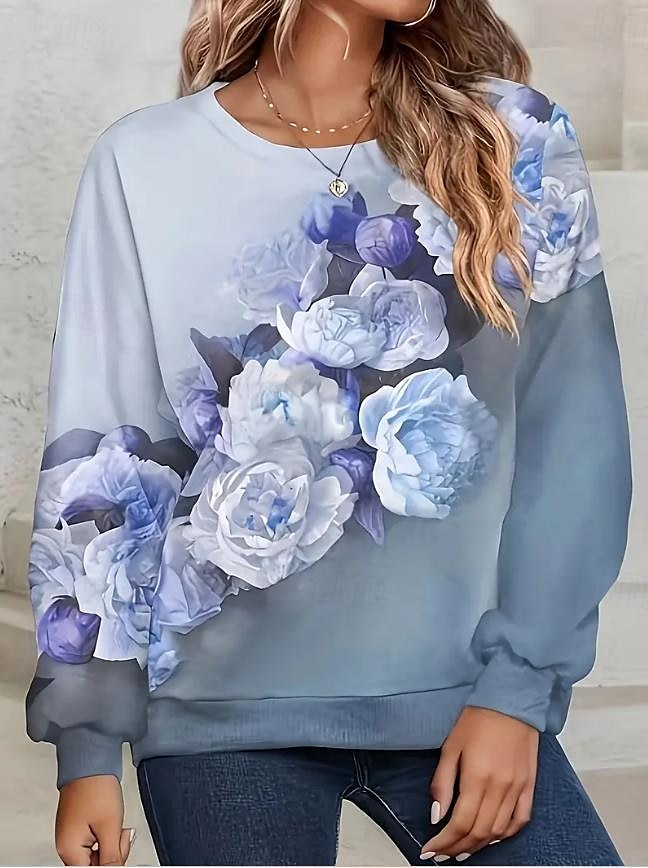 sweat-shirt femme imprimé floral vêtements de tous les jours sortie décontractée col rond manches longues micro-élastique printemps automne&amp;tissu doux et respirant pour le confort hivernal de 2025 ? $27.99 –P1