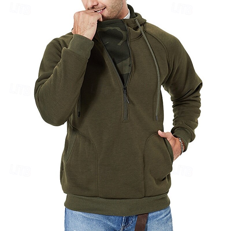 Per uomo Felpa con cappuccio Felpa con cappuccio e cerniera a un quarto Felpa con cappuccio in pile Nero Verde militare Cachi Con cappuccio Liscio Tasche Sportivo Giornaliero Per eventi Streetwear del 2025 a $28.99 –P1
