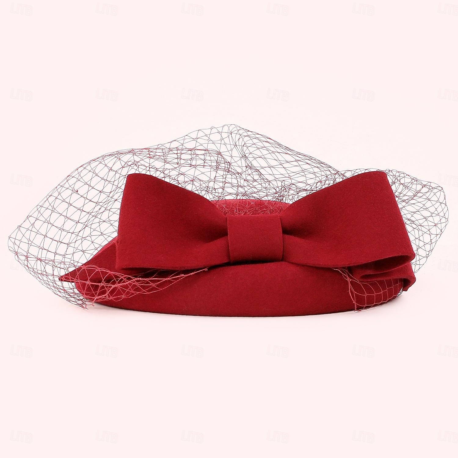 Kapelusze 100% wełna beret kapelusz fedora ślub koktajl elegancki ślub z czystym kolorem tiulowe nakrycie głowy nakrycia głowy 2025 - $33.99 –P7