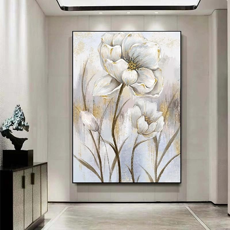 Ölgemälde mit Blumen in Goldfolie, handgefertigtes Ölgemälde mit Blumen, handgemaltes Ölgemälde mit weißer Rose, impressionistisches Ölgemälde für Wohnzimmer, Schlafzimmer, Landschaftsölgemälde, 2025 - $116.99 –P8