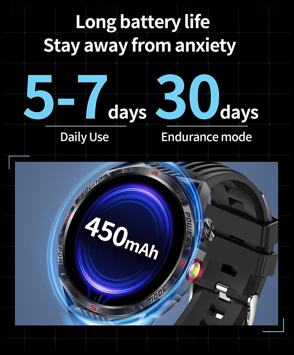 led-zaklamp smart watch heren ht28 buitensporten laserlicht bluetooth pratend kompas smart watch met 450 mah grote batterij 2025 - $59.99 –P17