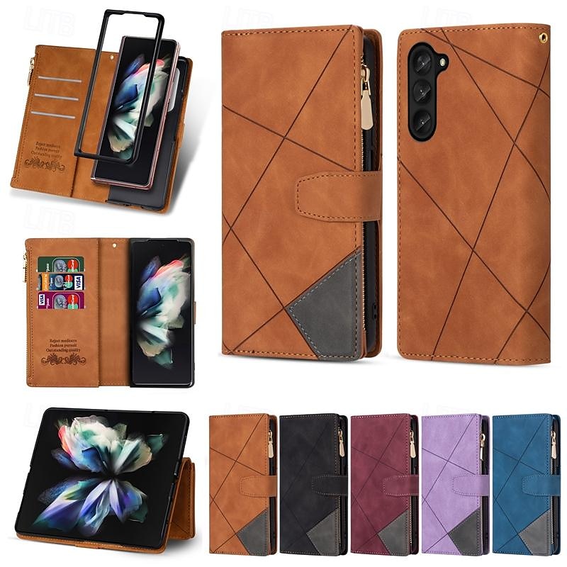 телефон Кейс для Назначение SSamsung Galaxy Z-сгиб 6 Z Fold 5 Z Fold 4 Z Fold 3 Кошелек для карт Магнитный Молния с ремешком на запястье Ретро Геометрический рисунок ПК Кожа PU 2025 - $25.99 –P1