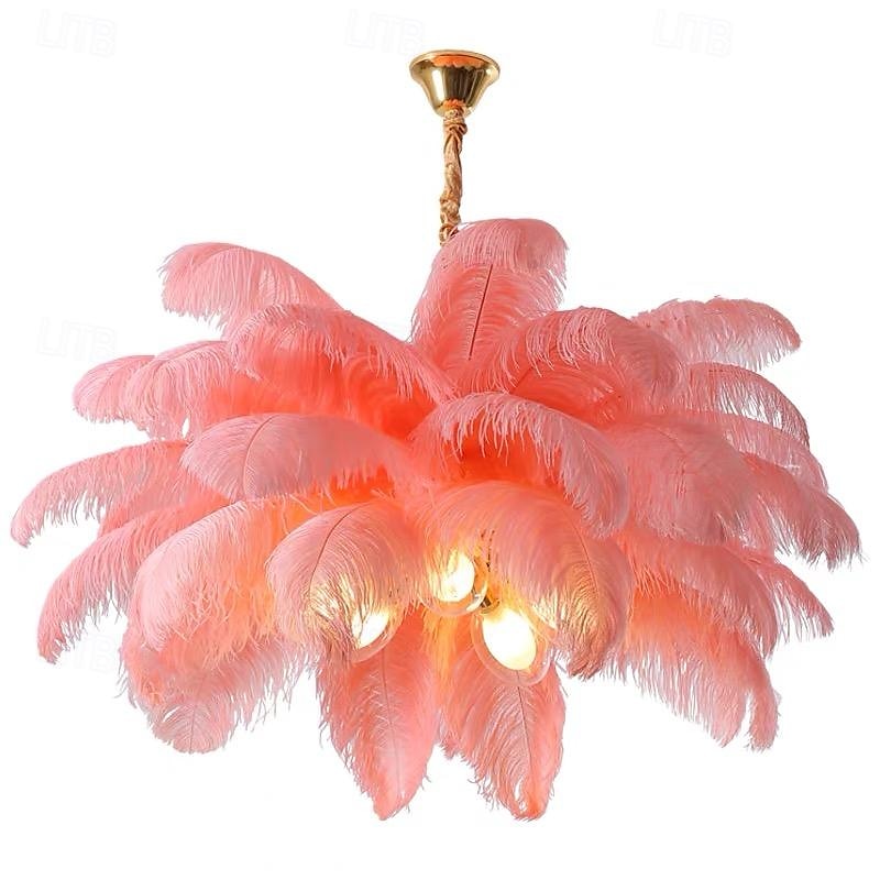 LED Pendant Light Chandelier Gorgeous Extra Large 80cm Ostrich Feather Bouquet 5-light Pendant Light Romantic Mounted Lighting Fixture for Restaurant Bedroom Chain Adjustable 2025 - $464.39 –P6