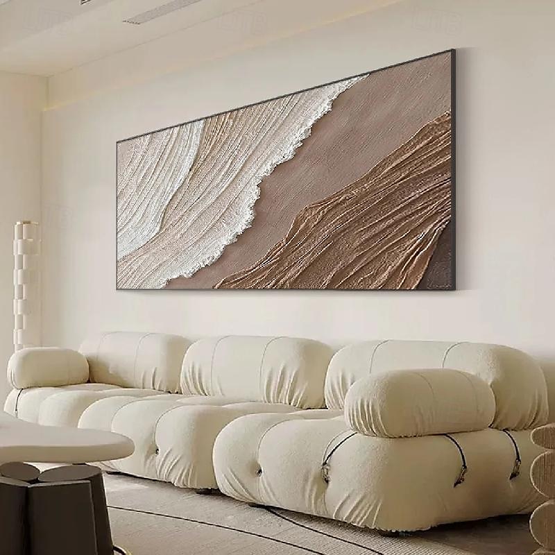 beige brun 3d målning handgjord brun wabi sabi konstverk oljemålning handmålad texturerad oljemålning beige oljemålning brun abstrakt canvas konst modern horisontell dekor konst 2025 - $83.99 –P2