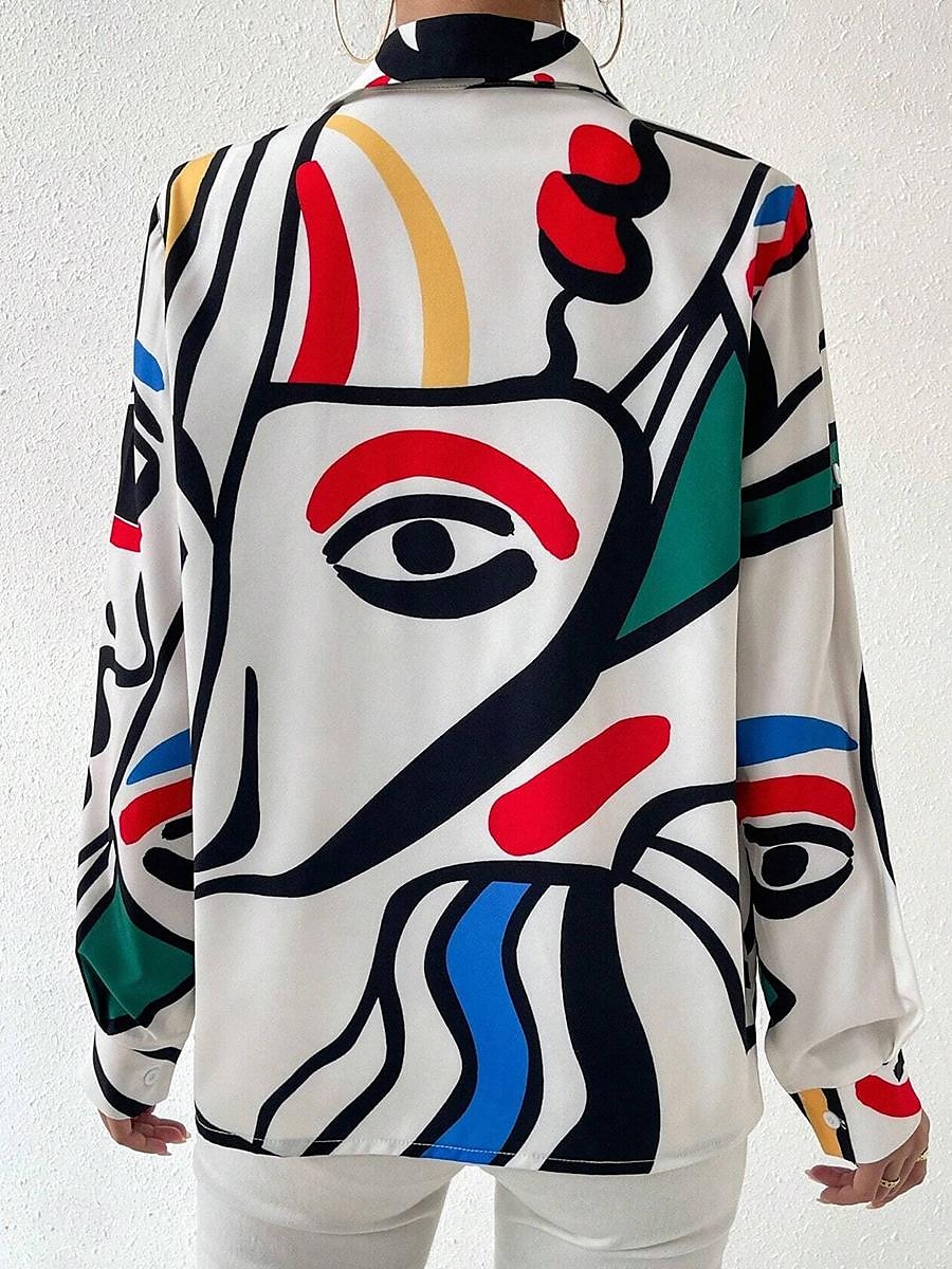 dames overhemd stijlvol modern geometrisch abstract knopen print lange mouw normaal tops overhemd kraag werk wit lente herfst 2025 - $34.99 –P2