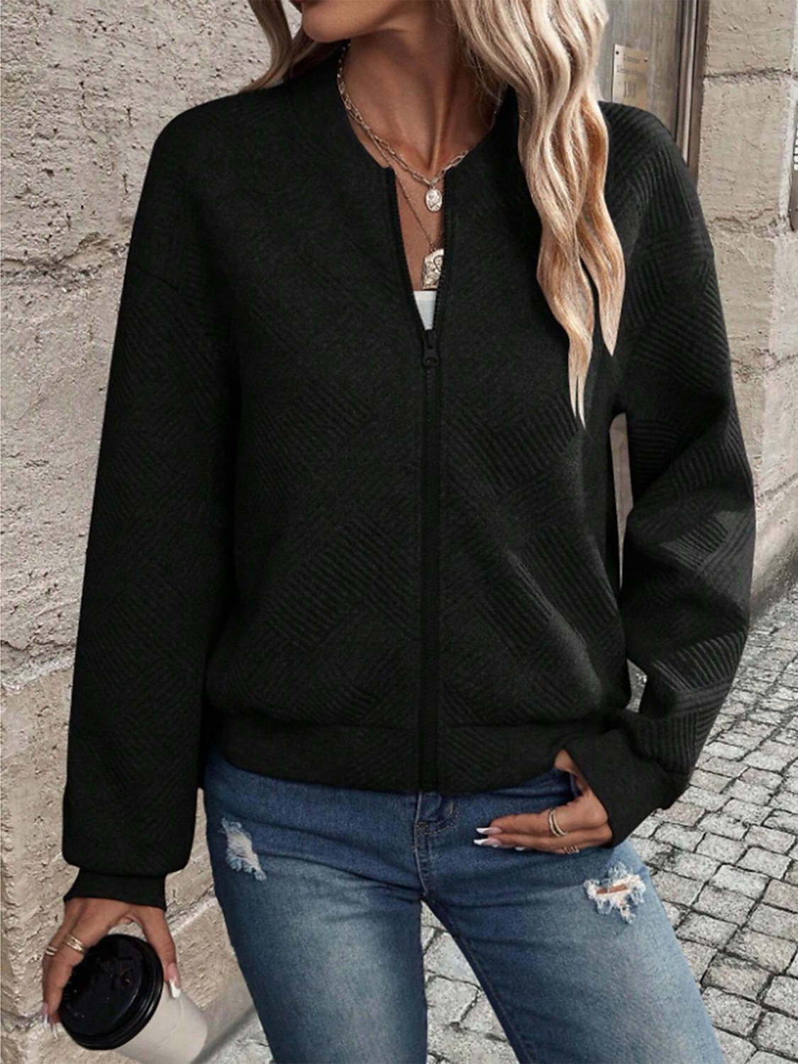 Dam Vardaglig jacka Utomhus Gata Dagligen Höst Vinter Normal Täcka Normal Vindtät Håller värmen Andningsfunktion Stylish Nutida Ledigt Jacka Långärmad Slät Blixtlås i fullängd Svart Vit Grå 2025 - $39.99 –P10