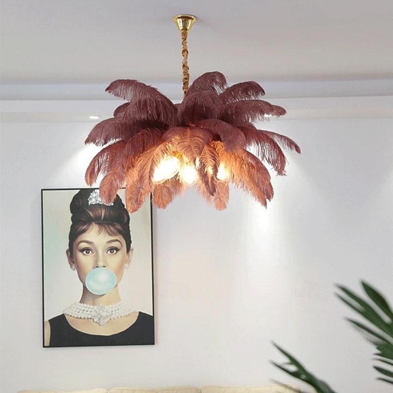 LED Pendant Light Chandelier Gorgeous Extra Large 80cm Ostrich Feather Bouquet 5-light Pendant Light Romantic Mounted Lighting Fixture for Restaurant Bedroom Chain Adjustable 2025 - $464.39 –P5