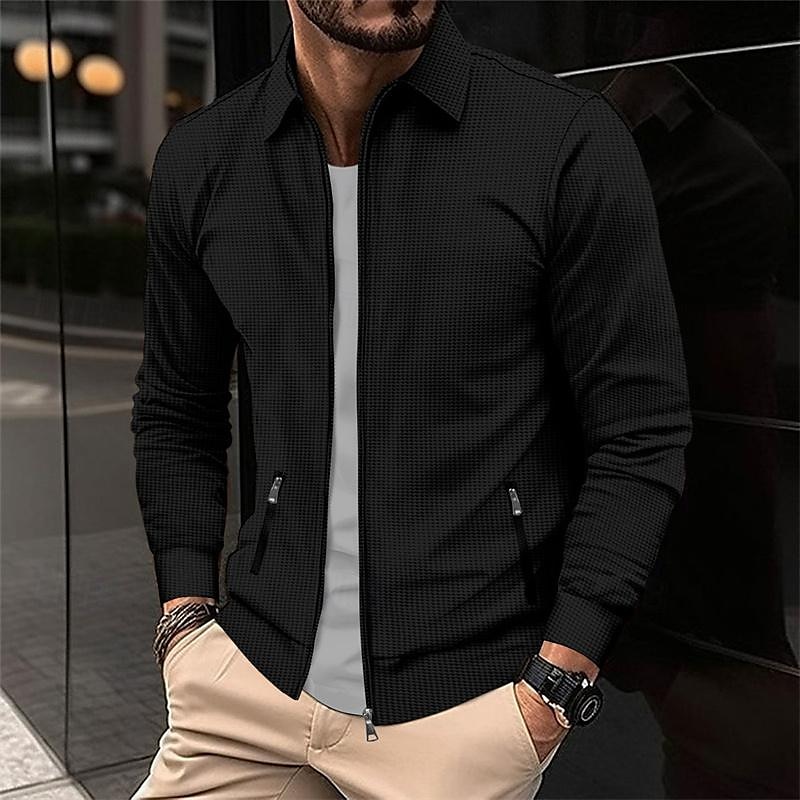 Herren Leichte Jacke Waffeljacke Sommerjacke Hemdjacke Urlaub Täglich Weich Tasche Frühling & Herbst Einfach Mode Klassisch Revers Regulär Waffelstoff Schwarz Weiß Blau Khaki Grau Jacken 2025 - $27.99 –P5