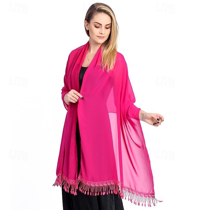 chiffon sjal wraps med blonder frynser damer, myke lette pashmina sjal for kvinner 2025 - $24.99 –P11
