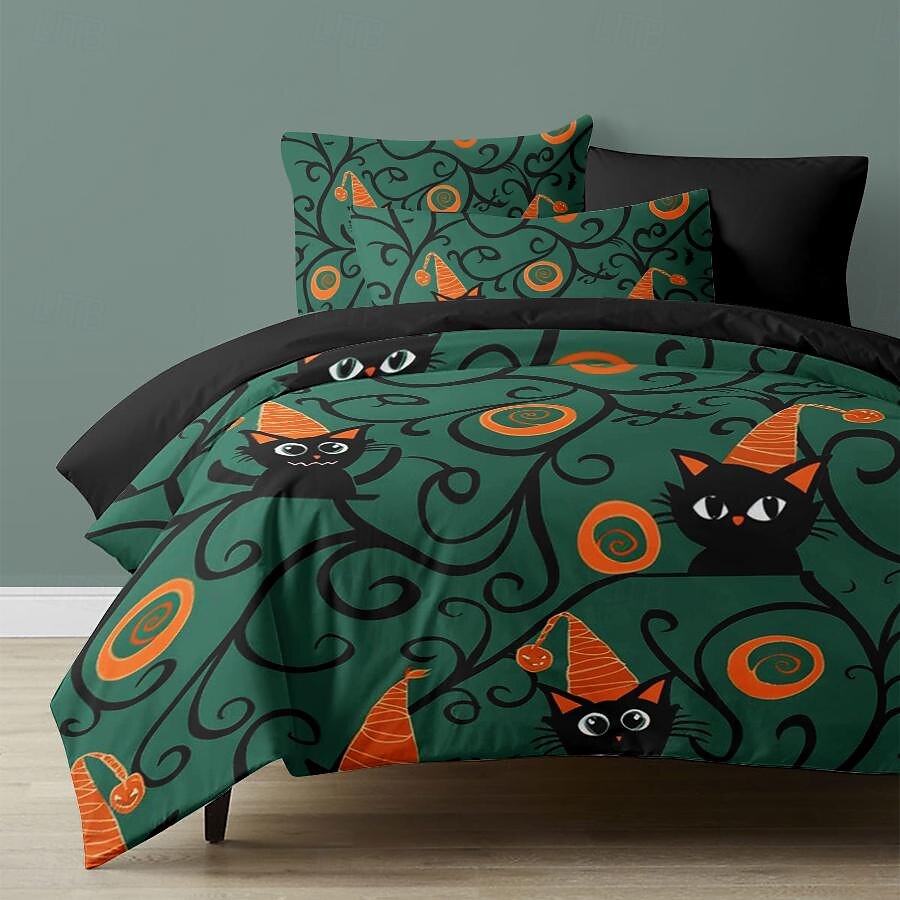 set copripiumino collezione halloween set 3 pezzi jack o lantern zucca super morbido delicato sulla pelle di lunga durata del 2025 a $41.99 –P28