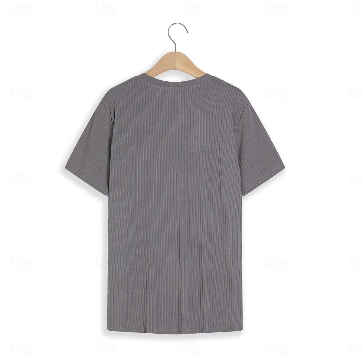 Herren T Shirt Geripptes Strick-T-Shirt T-Shirt Kurze Ärmel V Ausschnitt Sommer Einfach Grubenstreifen Mode Designer Basic Knöpfe Urlaub Straße Ausgehen Schwarz Weiß Marinenblau Top T-Shirt für Herren 2025 - $17.99 –P6