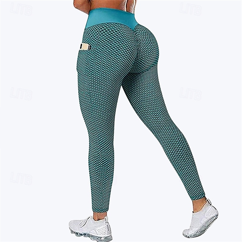 Women's Yoga Pants Yoga Leggings Pocket Elastic Waistband High Waist Pilates Gym Workout Workout Tights Honeycomb Black Green Rose Red Sports Activewear Stretchy Slim 2026 - $12.99 –P5