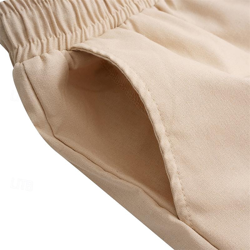 Men's Linen Pants Trousers Summer Pants Pocket Drawstring Plain Comfort Breathable Ankle-Length Casual Daily Going out Simple Casual Black White Micro-elastic 2025 - GBP £17 –P11