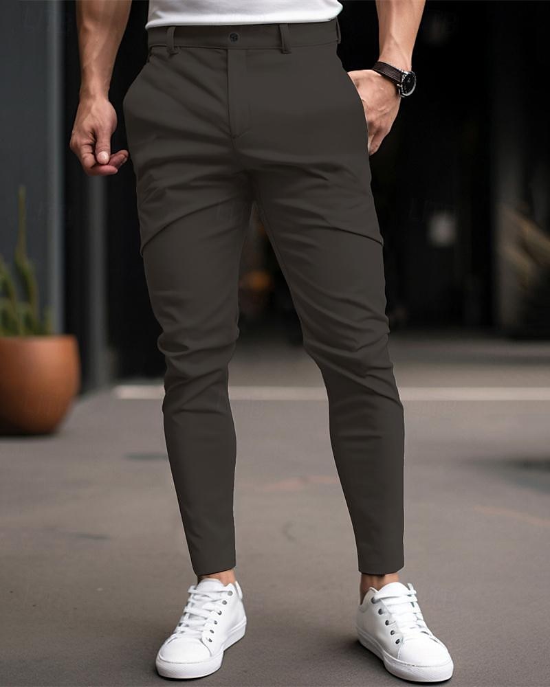 Men's Graduation Trousers Chinos Chino Pants Buttons Pocket Plain Comfort Business Daily Classic Style Black Dark Blue Micro-elastic 2025 - $26.99 –P3