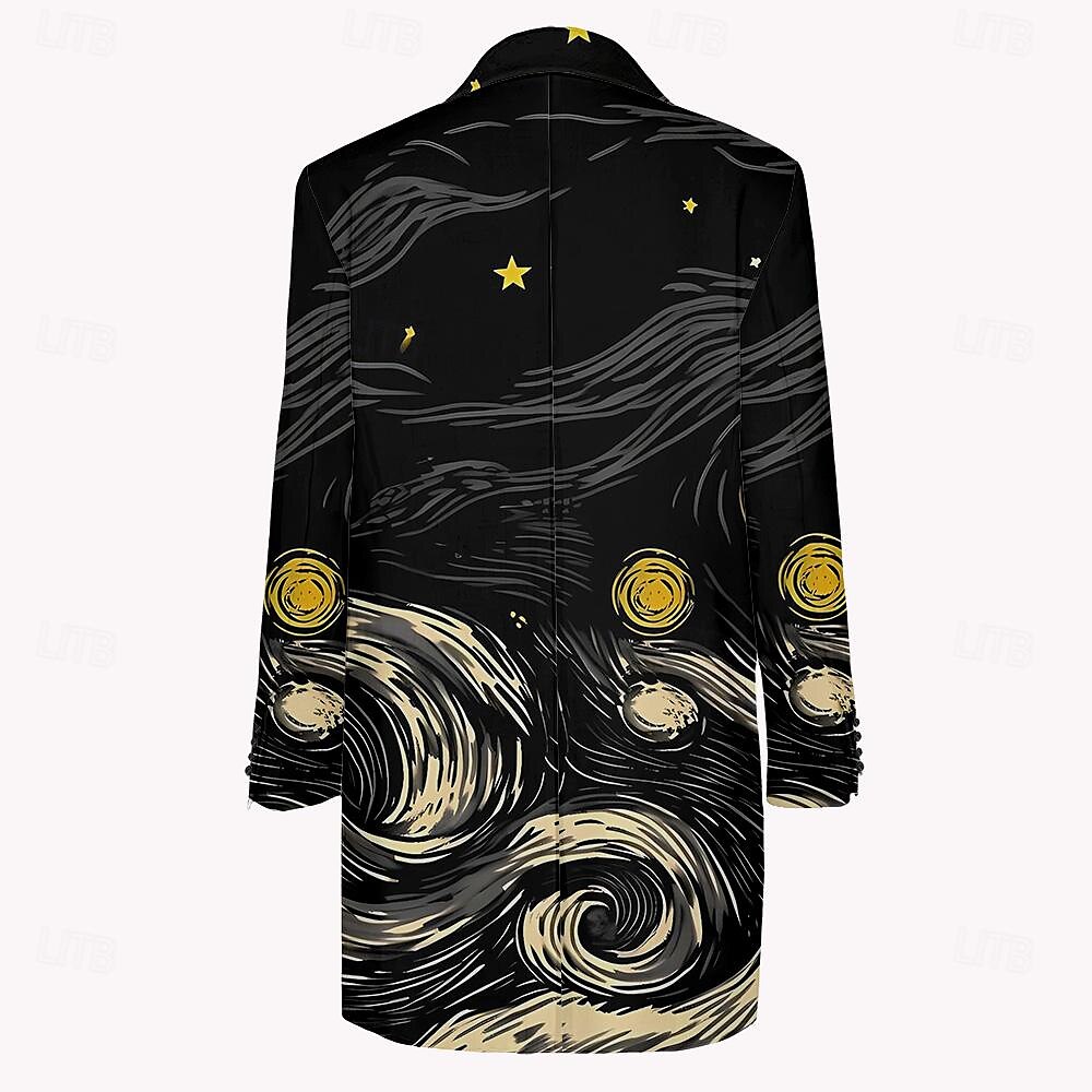 Herren Sternenklarer Himmel Wintermantel Mantel Mit Taschen Brautkleider schlicht Freizeitskleidung Urlaub Ausgehen Bedruckt Vordertasche Herbst Winter Umlegekragen Langarm Schwarz 2025 - $67.99 –P2