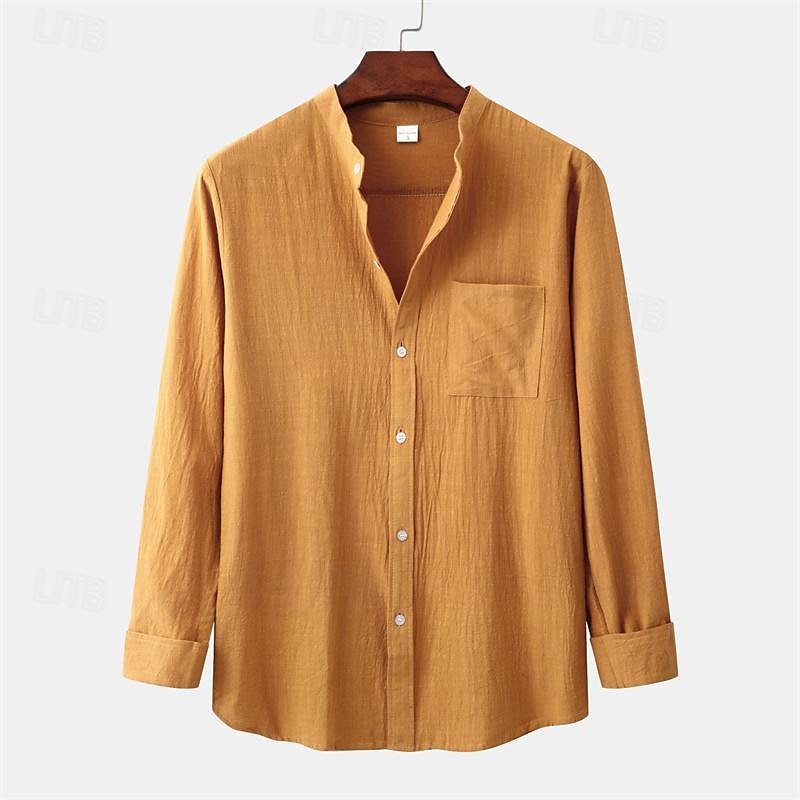Per uomo Camicia Camicia Estiva Camicia casual Camicia da Spiaggia Camicia con Bottoni Nero Bianco Blu marino Marrone Kaki Manica Lunga Semplice Colletto alla coreana Vacanza Camicia hawaiana Tasca del 2025 a $30.99 –P14