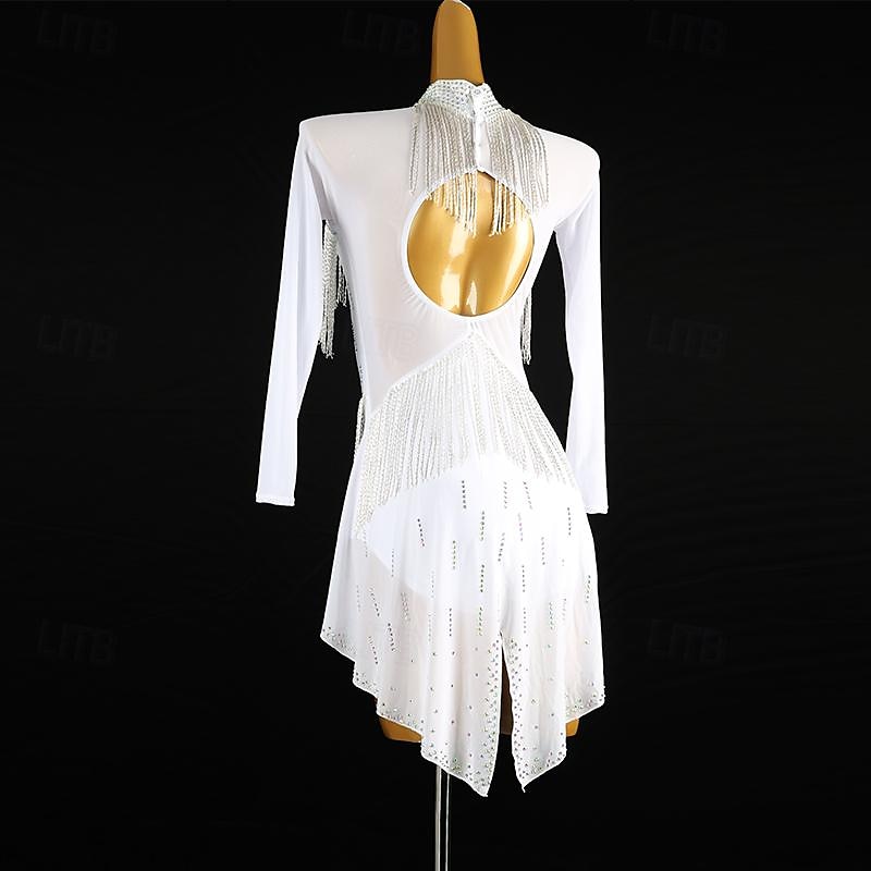 Latijnse dans Kleding Strass Kwastje Dames Prestatie Opleiding Lange mouw Hoog Spandex Tule 2025 - $180.99 –P5