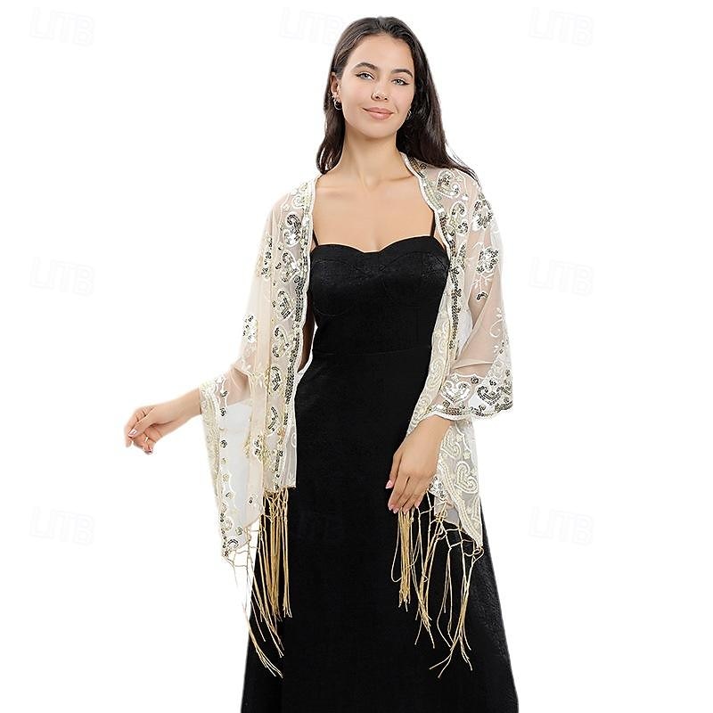 lange sjalomslag for kvinner fra 1920-tallet, kveldssjal med paljetter for kvinner formell/fest/bryllup/formell/harlem night 2025 - $27.99 –P22