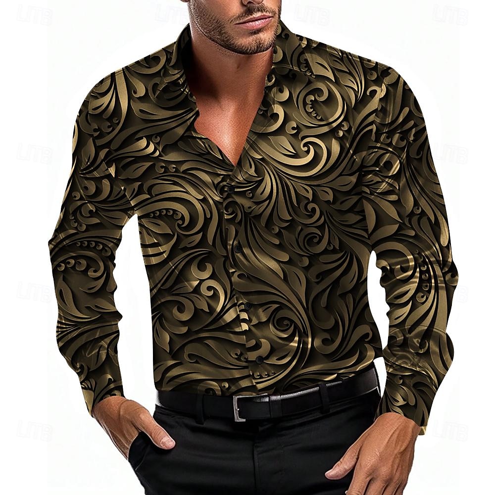Men's Shirt Satin Shirt Dress Shirt Button Up Shirt Floral Party Evening Wear Red Blue Gold Gray Long Sleeve Turndown Summer Spring Clothing Apparel Button Up 2025 - $27.99 –P2