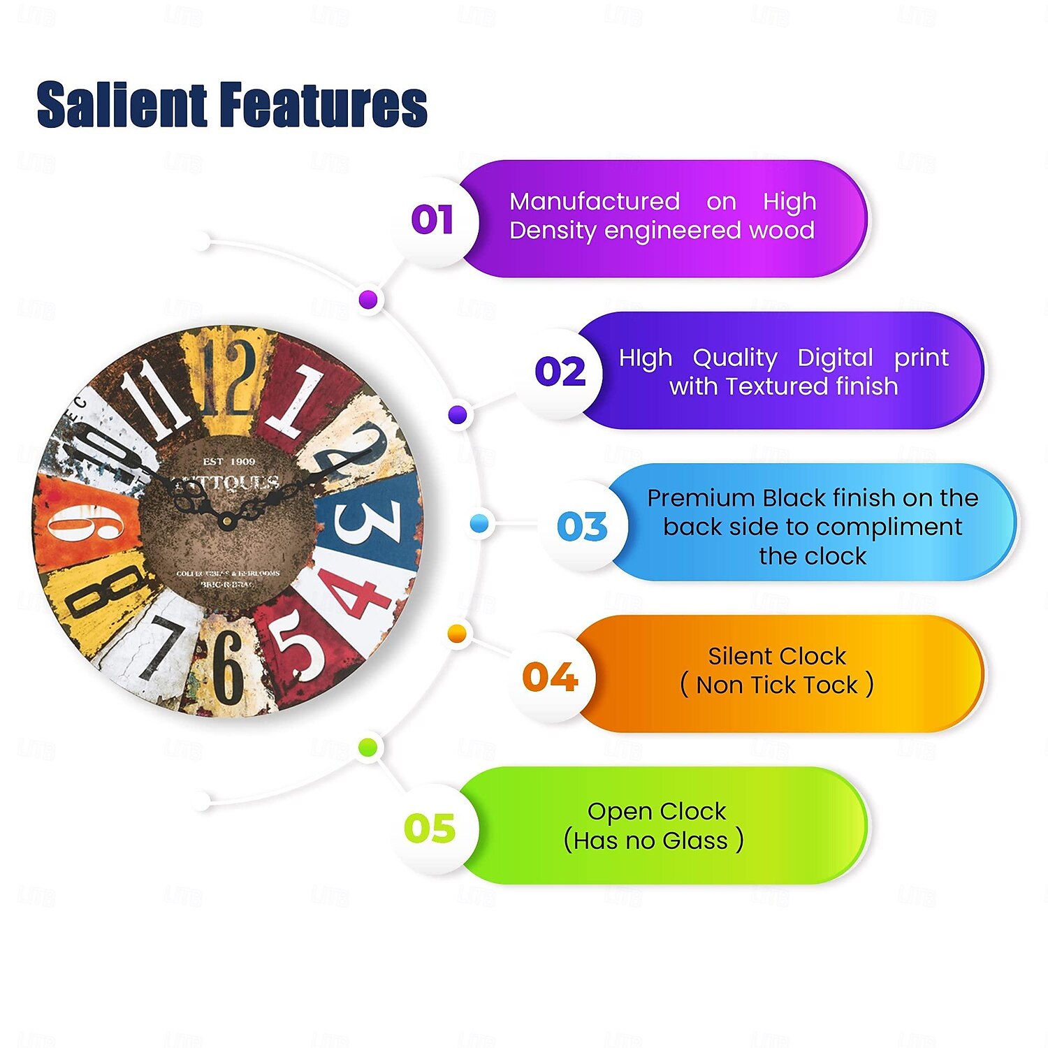 Wall Clocks Nordic Retro Shabby Style Chic Hanging Vintage Rust Decor Round Giant Clocks Living Room 2025 - $25.99 –P5