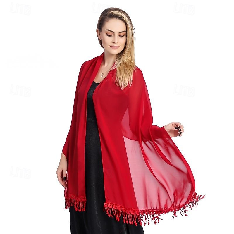 chiffon sjal wraps med blonder frynser damer, myke lette pashmina sjal for kvinner 2025 - $24.99 –P8