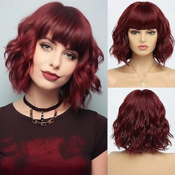 perruques courtes pour femmes perruque bob ondulée avec frange cheveux synthétiques de longueur moyenne vague d'eau racines foncées perruque carnaval cosplay perruques de fête de 2025 ? $18.49 –P4