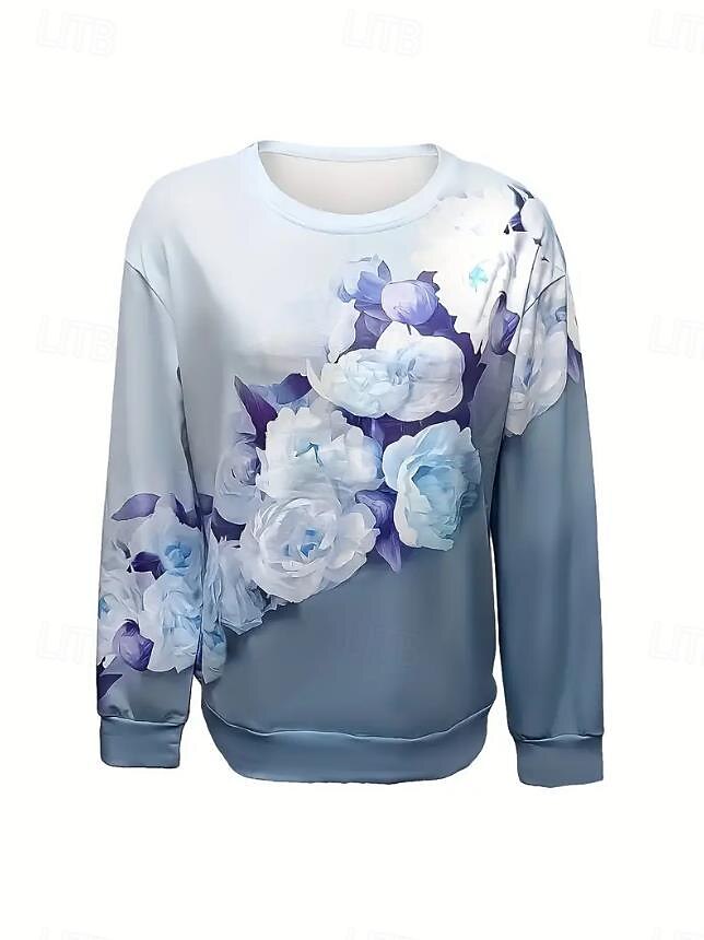 sweat-shirt femme imprimé floral vêtements de tous les jours sortie décontractée col rond manches longues micro-élastique printemps automne&amp;tissu doux et respirant pour le confort hivernal de 2025 ? $27.99 –P3