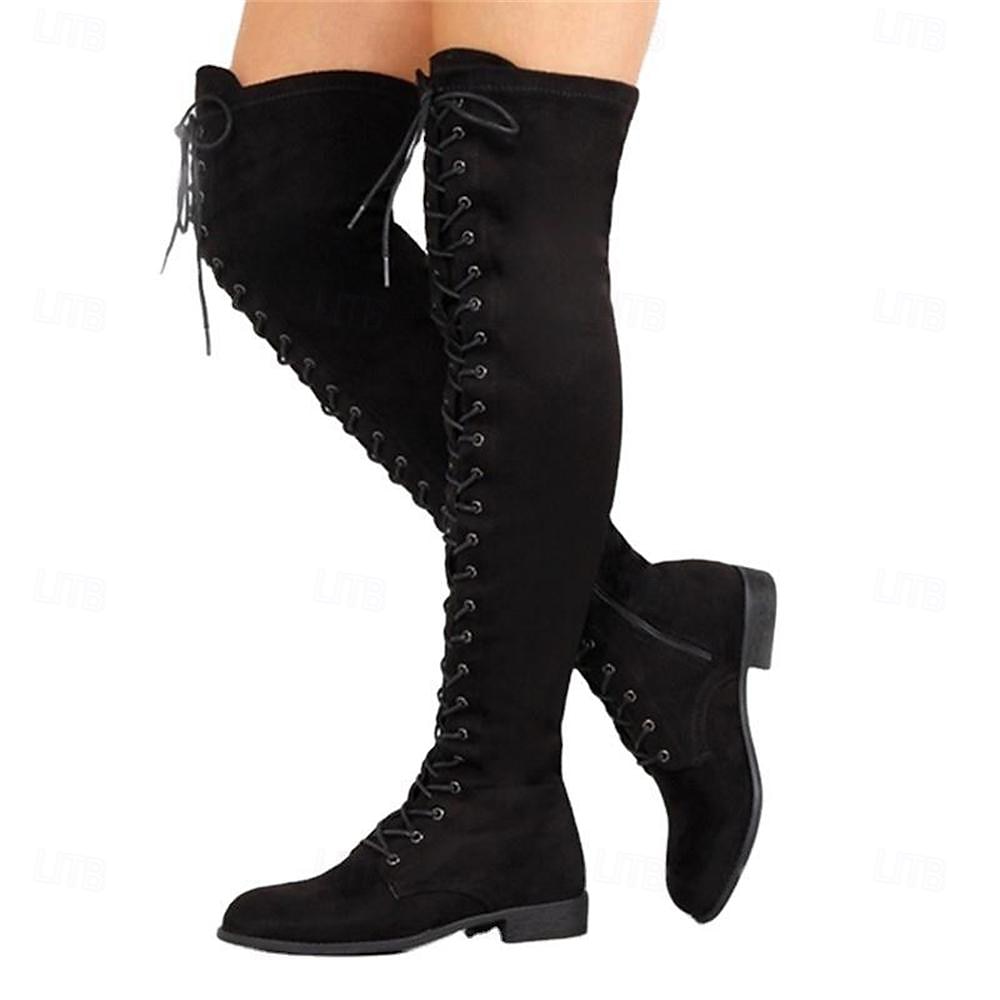 Women's Over-the-Knee Lace-Up Suede Boots with Flat Heel – Stylish and Comfortable for Casual and Winter Wear 2025 - $46.99 –P1