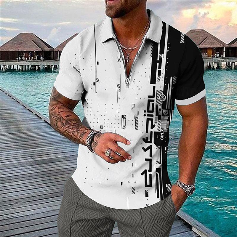 Men's Geometric Hawaiian Polo Shirts Golf Shirt Short Sleeve Polo Shirts Collared Shirts Casual Beach Wear Vacation Wear Party Outfits 3D Print Quarter Zip Polo Black Yellow Light Green 2025 - $22.99 –P1