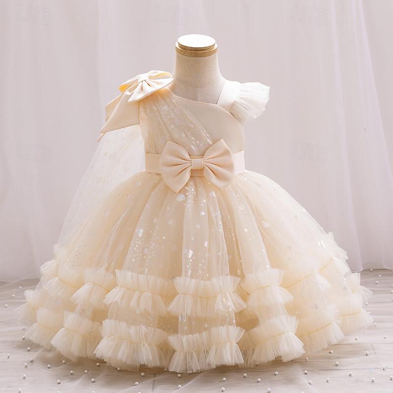Batole Dívčí Šaty na párty Pevná barva Bez rukávů Svatební Párty Princeznovské Polyester Léto Jaro 4-7 let Šampaňská Světlá růžová Fialová 2025 - $40.99 –P5