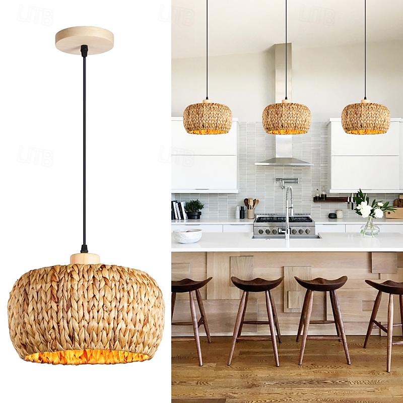 led pendnat light rattan lantern design candelabru retro 30cm candelabru iluminatul de tavan este aplicabil pentru camera de zi dormitor restaurant cafenea bar restaurant club 2025 - $135.99 –P4