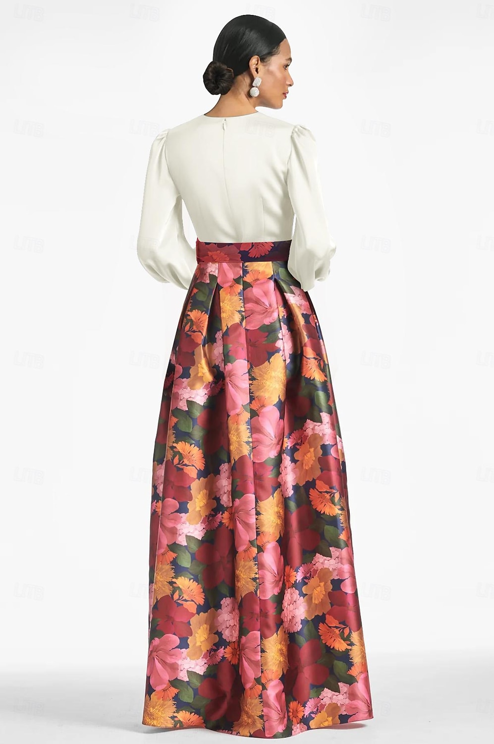 A-Line Evening Gown High Split Dress Formal Wedding Guest Floor Length Long Sleeve V Neck Belt / Sash Satin with Floral Print Slit Wedding Guest Dress 2025 - $179.99 –P2