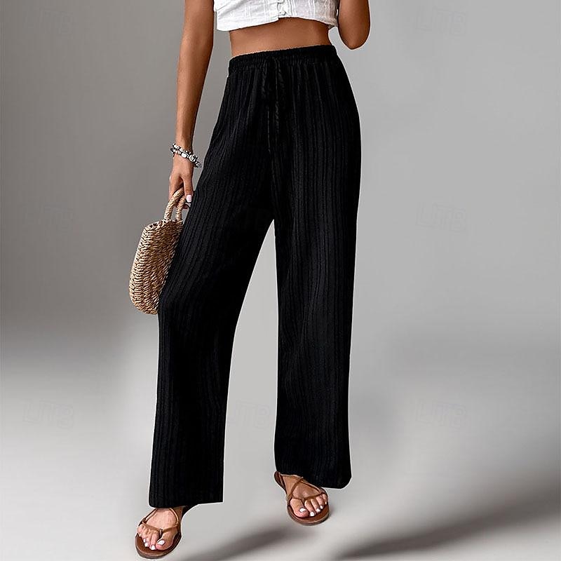 Women's Pants Trousers Fashion Long Plain Side Pockets Elastic Drawstring Design Breathability Comfortable Micro-elastic Casual Daily Black Blue Brown Green Spring & Summer Regular Fit 2025 - $24.99 –P9