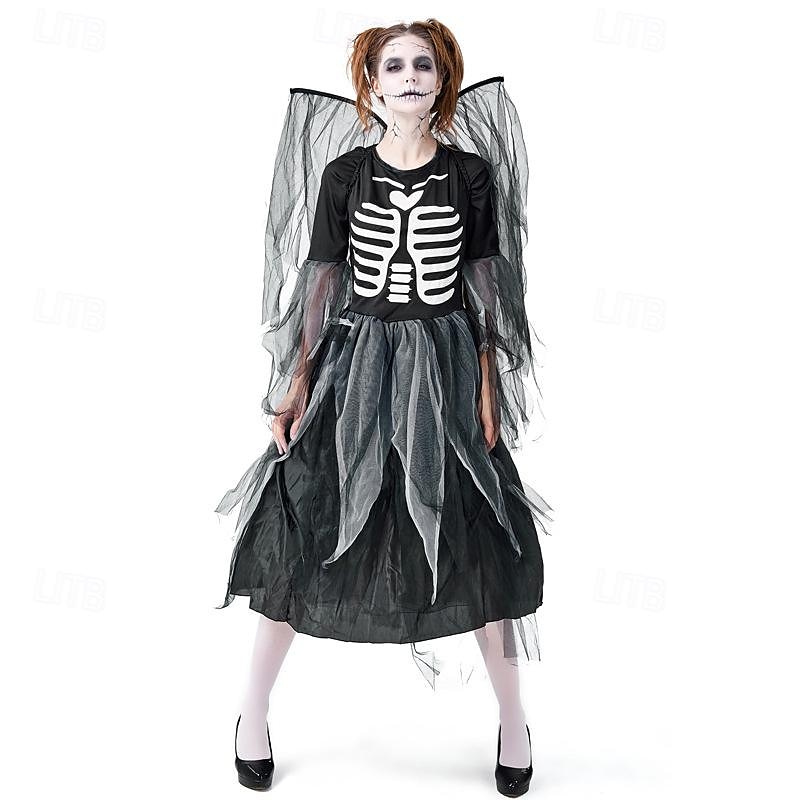 Skelett Totenkopf Kleid Cosplay Kostüm Erwachsene Damen Gruseliges Kostüm Party / Abend Karneval Einfaches Karnevalskostüm 2025 - $41.99 –P2