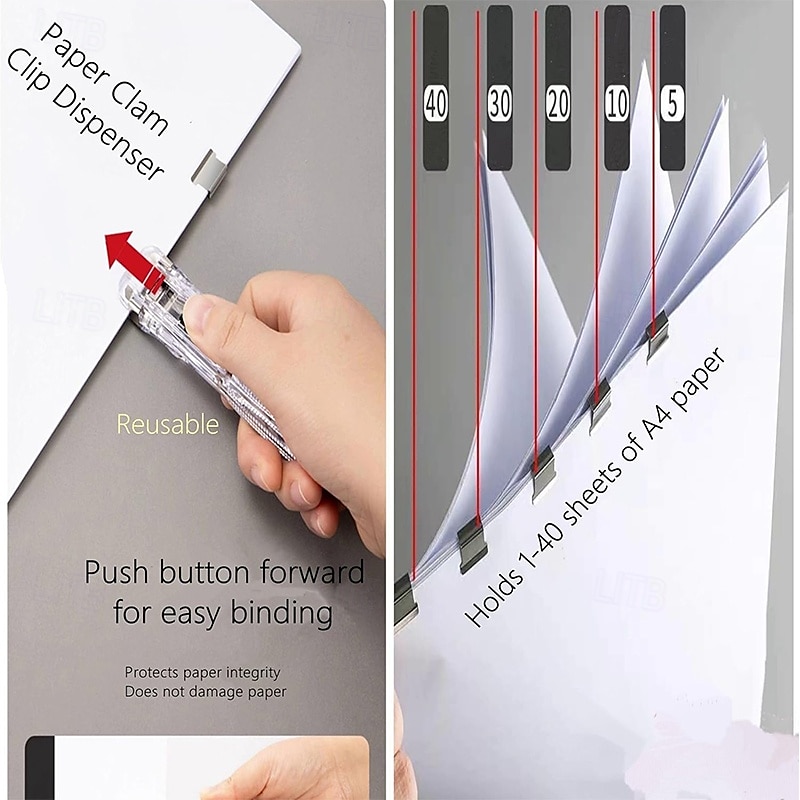 Paper Clam Clip Dispenser Handheld File Document Clipper with 50 Reuseable Stainless Steel Refill Clips for Home Office School 2025 - $18.99 –P8