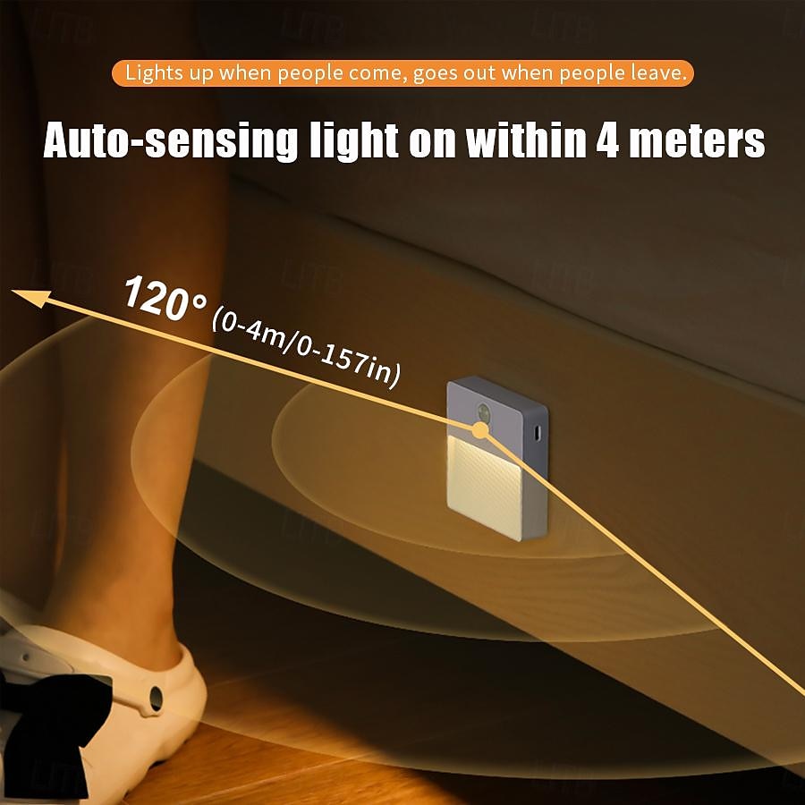 1pc LED Infrared Motion Sensor Night Light, Stepless Dimming Rechargeabl Night Light Automatic On/Off Adjustable Colors for Kitchen, Bedroom, Living Room, Hallway, Bathroom 2025 - $13.49 –P1