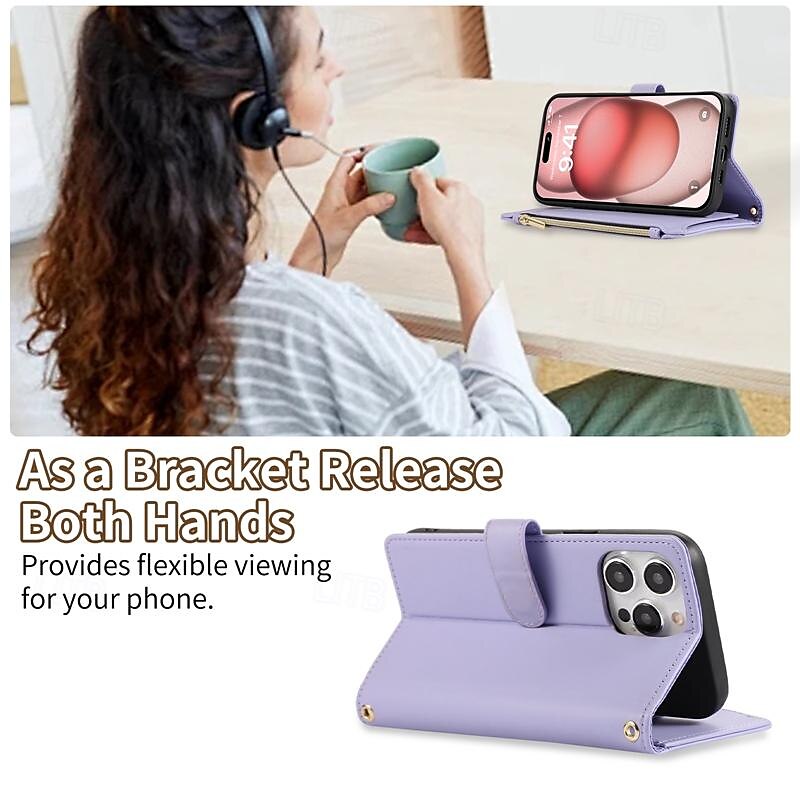Phone Case For Samsung Galaxy iPhone 16 iPhone 15 Pro Max Plus iPhone 14 13 12 11 Pro Max Plus Mini Wallet Case with Stand Holder Magnetic Zipper Retro TPU PU Leather 2025 - $21.99 –P9