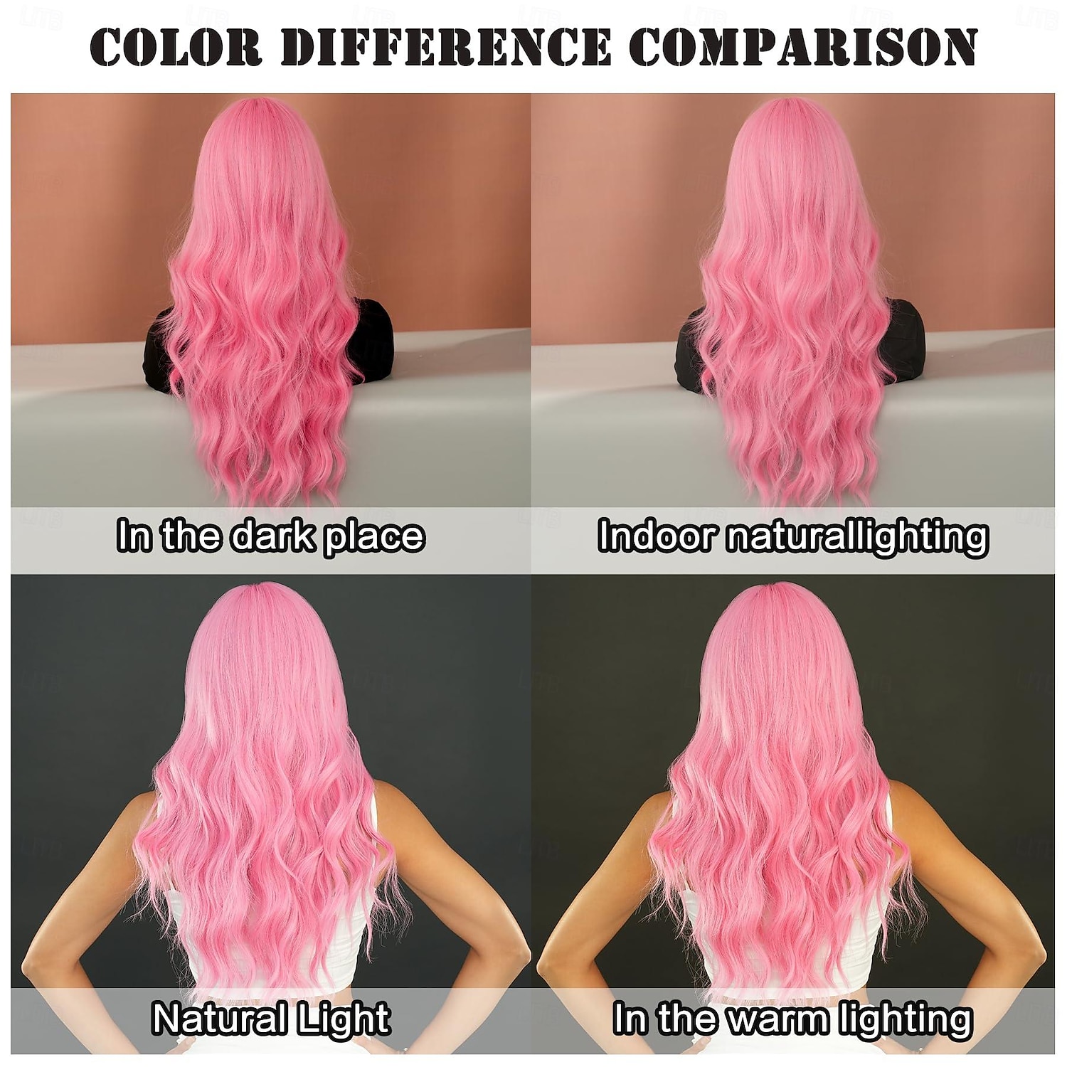 Long Wavy Pink Wig 24in Natural Heat Resistant Fiber Synthetic Curly Light Pink Wigs with BangsHalloween Cosplay Party Wigs 2025 - $19.49 –P5