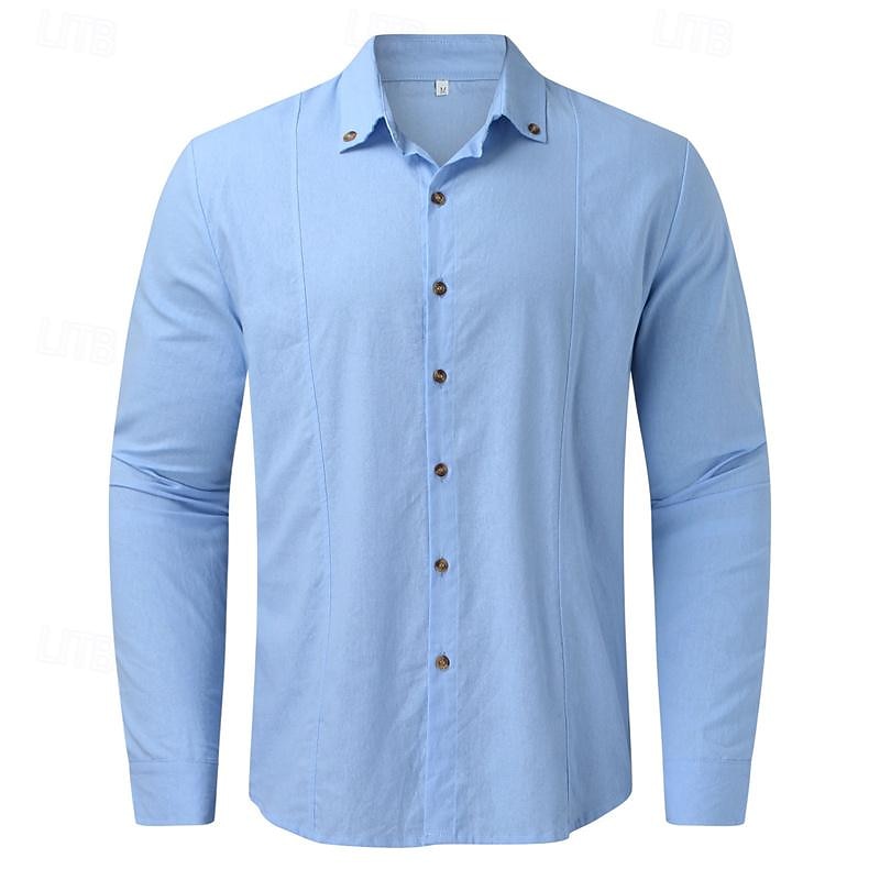 Per uomo Camicia in cotone e lino Semplice Vacanza Casual Quotidiano Nero Bianco Azzurro cielo Cachi Manica Lunga Bavero Abbigliamento Bottonato del 2025 a $25.99 –P4