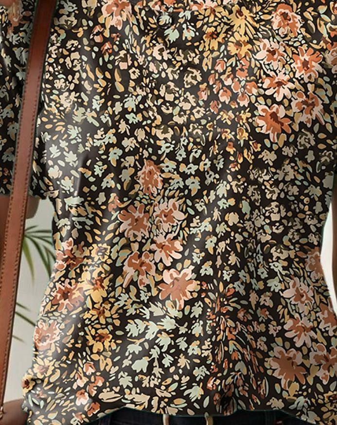 Dame T skjorte Blomstret Stilfull Fritid Kortermet Crew-hals Vanlige topper Daglig Trykt mønster Kakifarget Sommer 2025 - $19.99 –P3