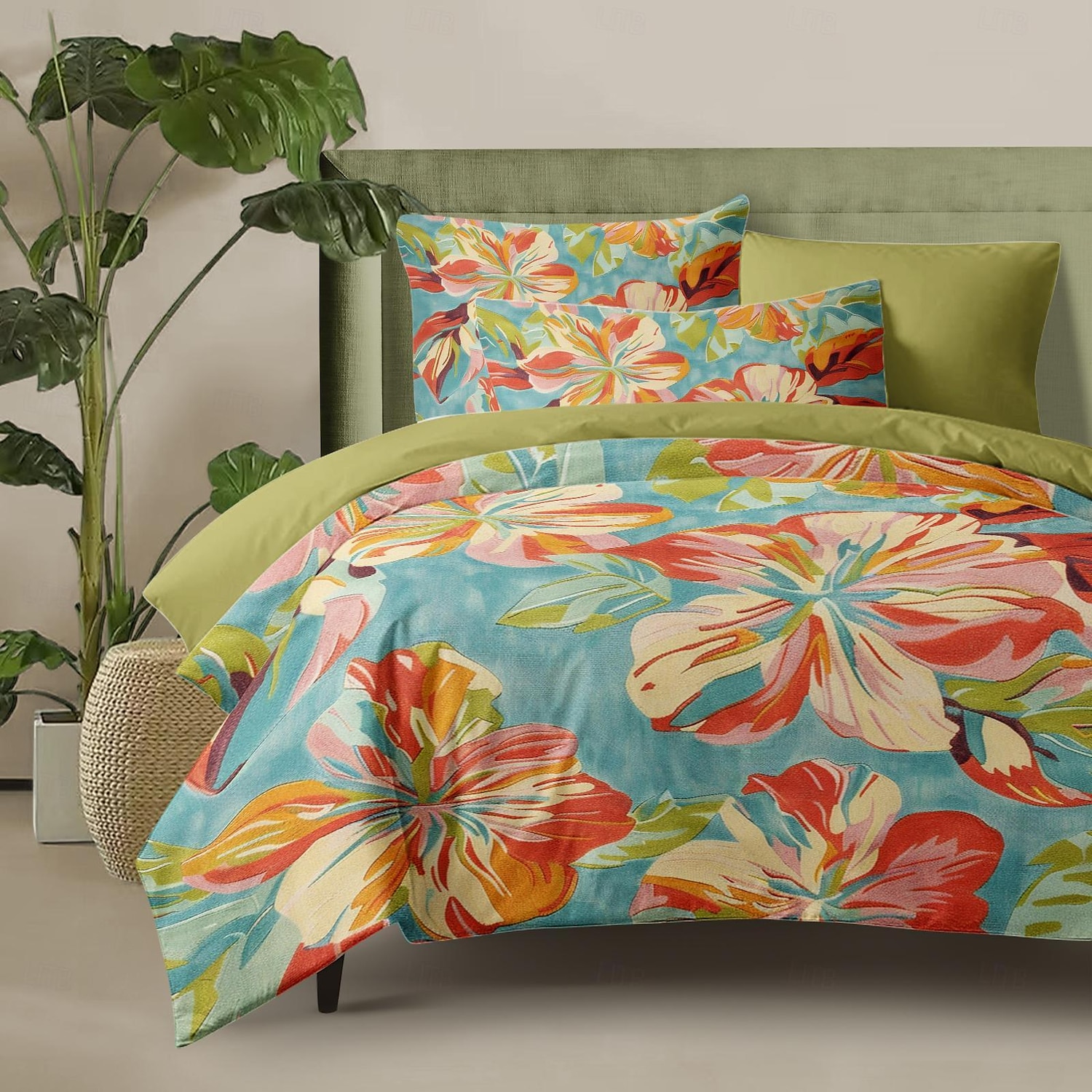 100 % bomull blommigt färgglatt bläck påslakan 3-delat set för sommar mjuk hudvänlig långvarig hotellsäng bekväma set 1 påslakan 2 örngott 2025 - $60.99 –P1