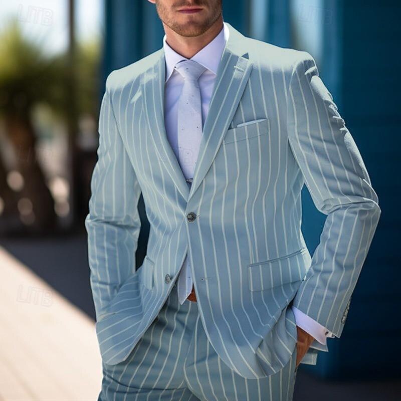 Homme Remise de diplôme Blazer Affaires Cocktail Fête de mariage Mode Occasionnel Printemps & Automne Polyester Rayures Boutons Avec Poches Confortable Simple Boutonnage veste Rose Claire Bleu Orange de 2025 ? $53.99 –P17